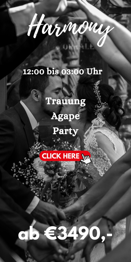 DJ Paket Harmony mit Trauung, Agape und Party, 12:00 bis 03:00 Uhr, ab 3490 Euro